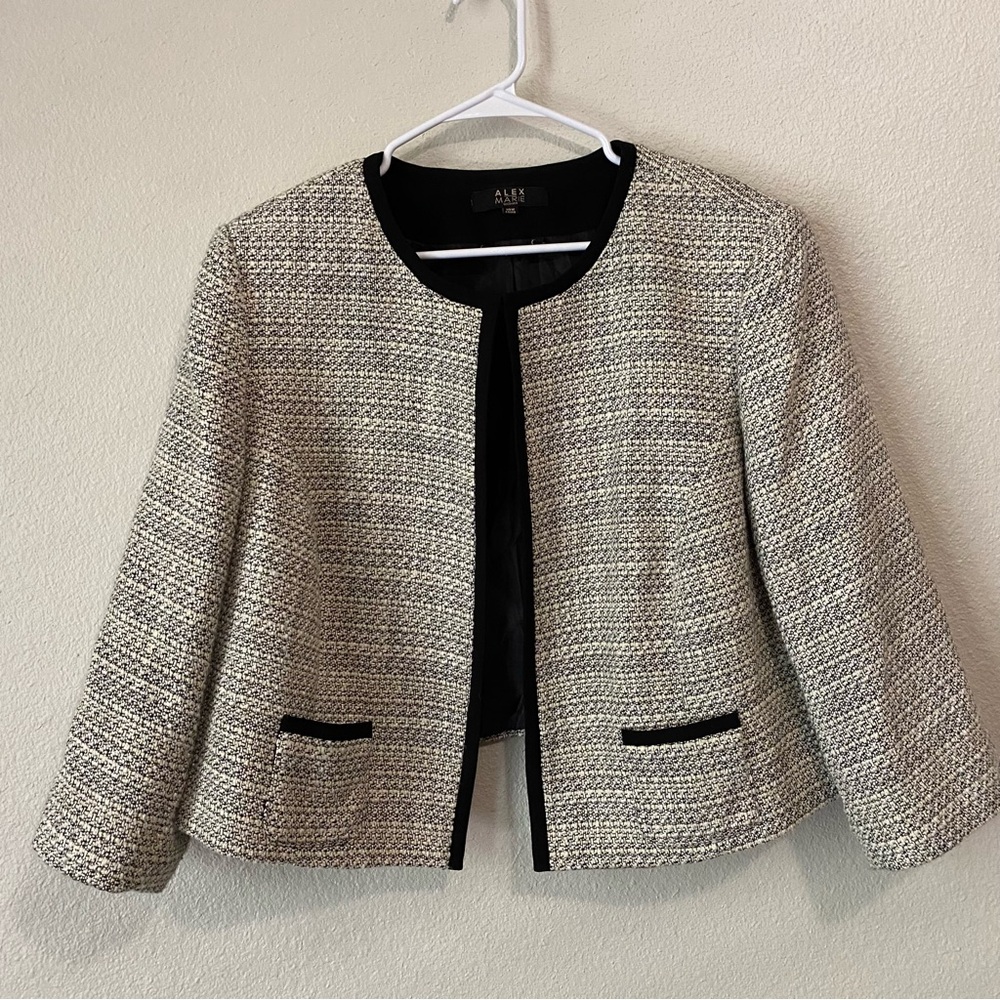 Alex Marie‎ Open Front Tweed Jacket 18W Plus Size Knit Blazer Coatigan Old Money